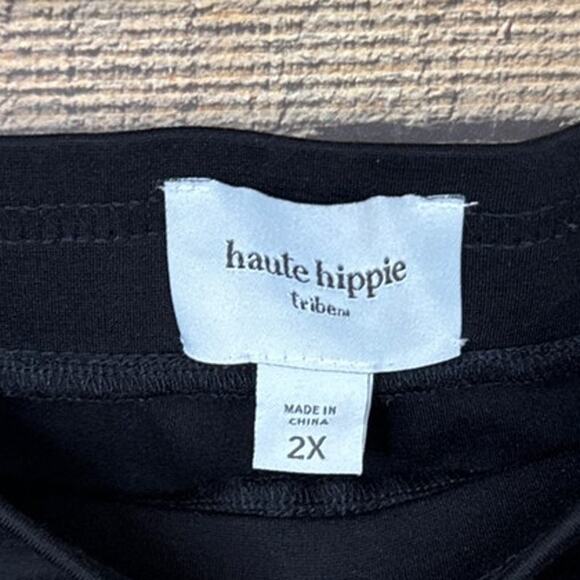 Haute Hippie Tribe Black Ponte Pants Lace Up Ankle Size 2X - Picture 4 of 10